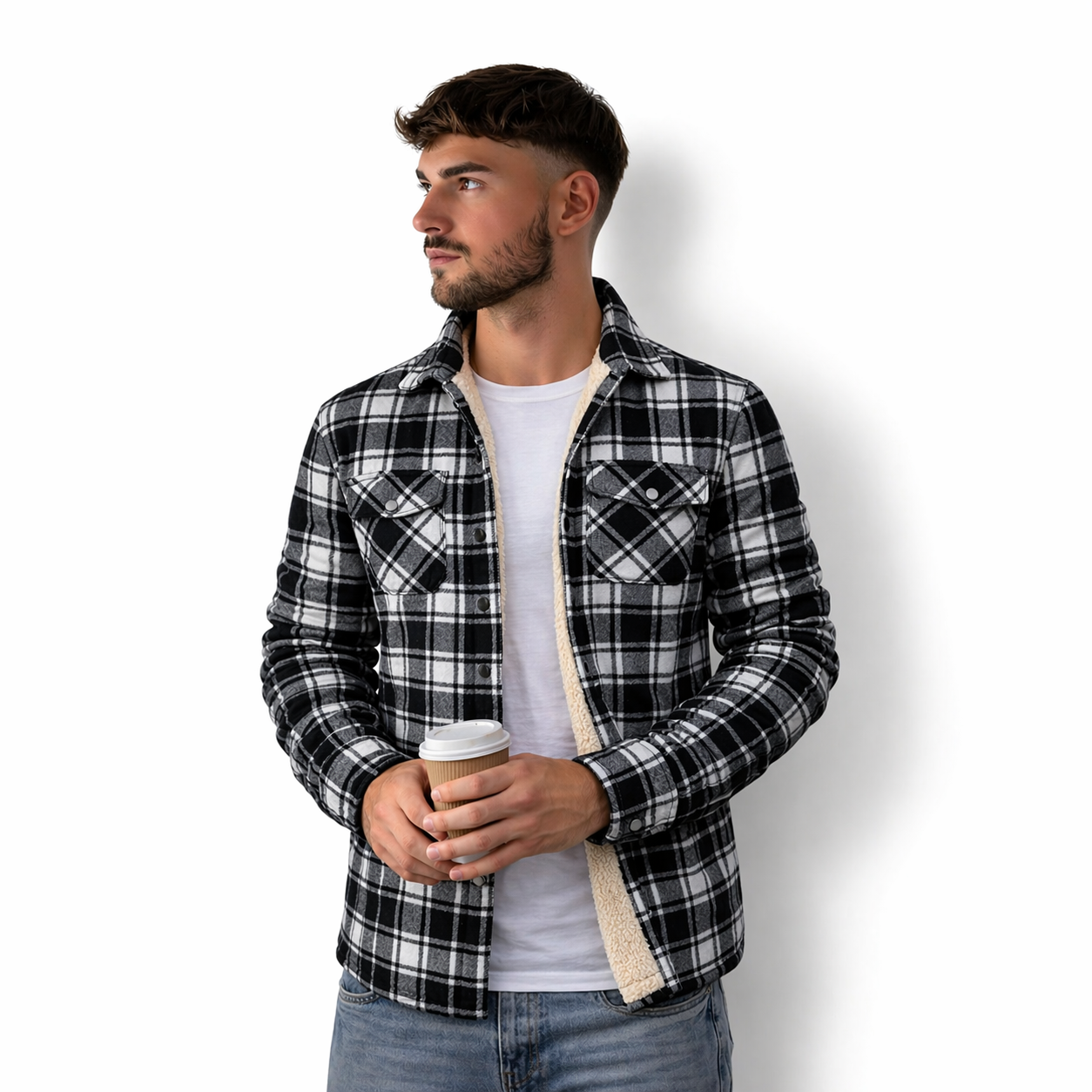 Levi | Men's Sherpa Lined Plaid Button down Shirt Jacket