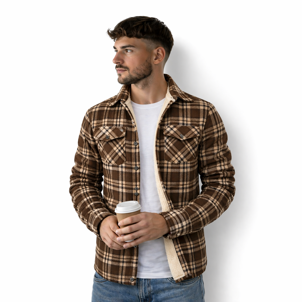 Levi | Men's Sherpa Lined Plaid Button down Shirt Jacket