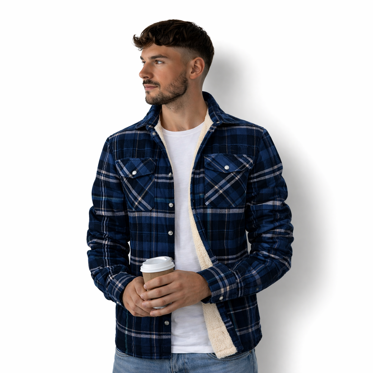 Levi | Men's Sherpa Lined Plaid Button down Shirt Jacket