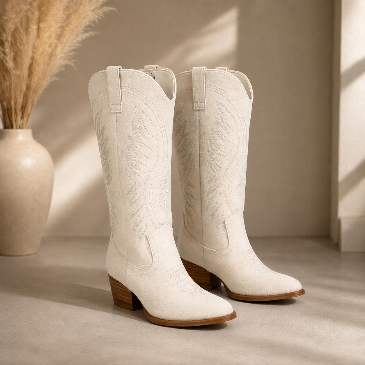 Women’s Cowboy Boots - Suede pattern with Block Heel