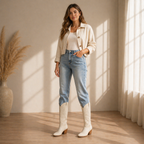 Women’s Cowboy Boots - Suede pattern with Block Heel