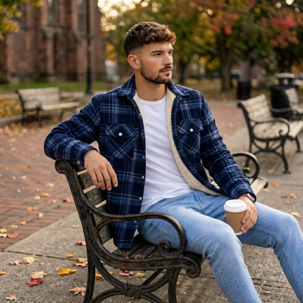 Levi | Men's Sherpa Lined Plaid Button down Shirt Jacket